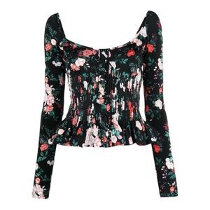 Paco Rabanne Black Floral Corset Peplum Blouse Size 44 US 12